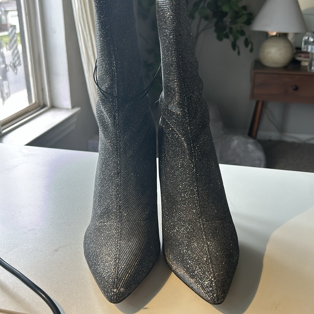 NWT Express Black Sparkle High Heel Sock Boots - Picture 5 of 7